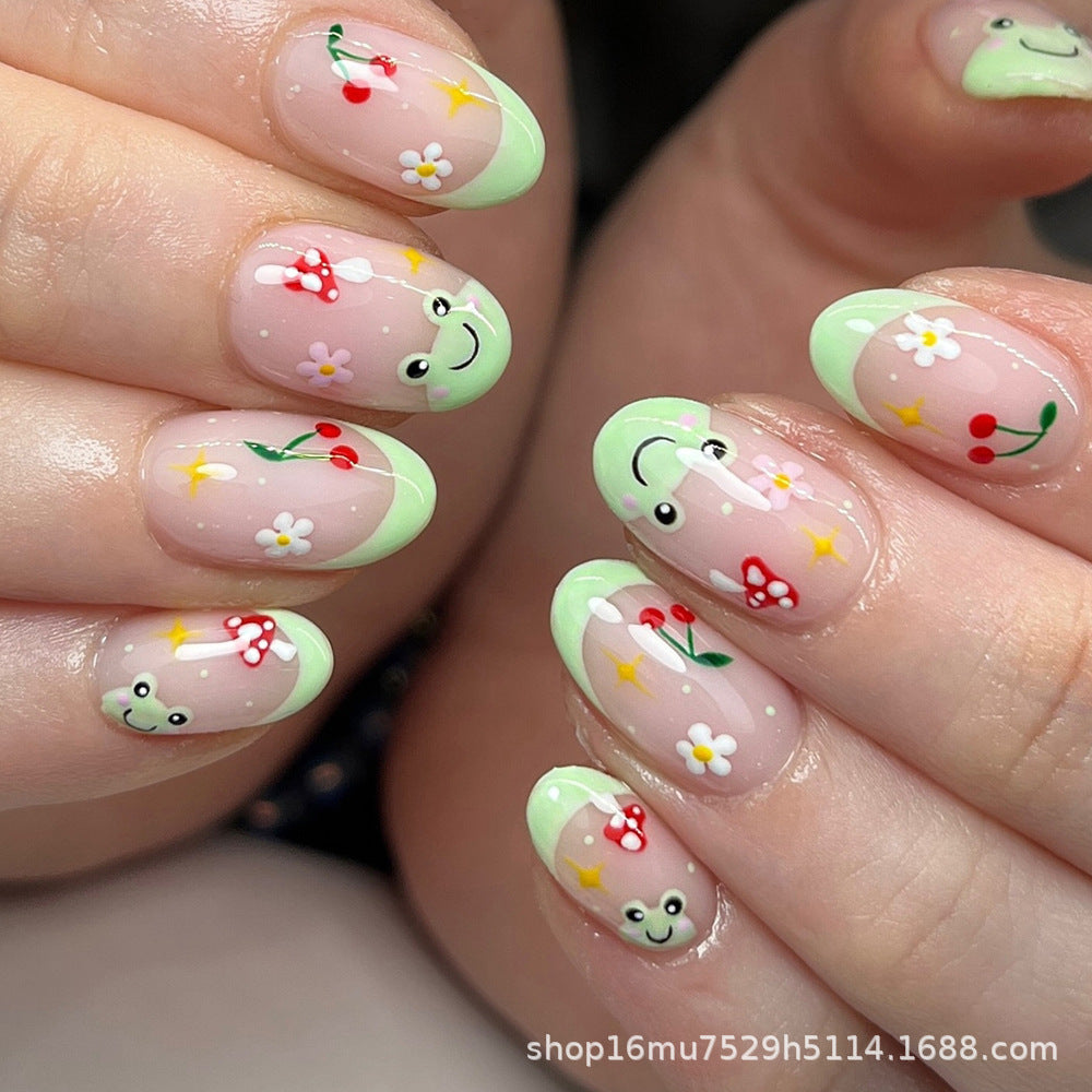 24pcs/Set Cherry Little Frog Press-On Nails