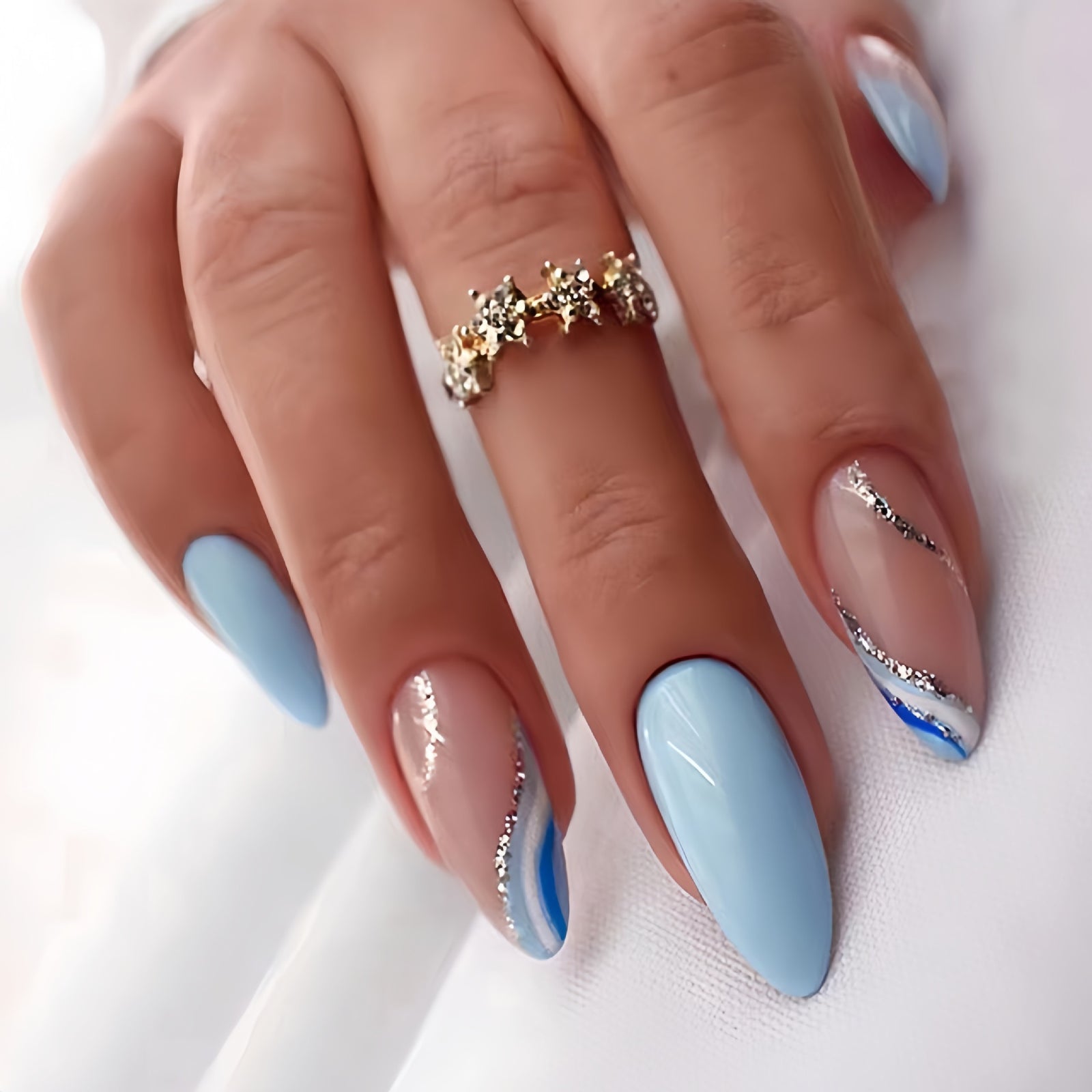 24pcs/Set Blue Stripes Press-On Nails