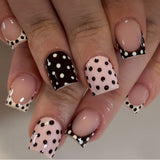 24pcs/Set Polka Dot White French Press-On Nails
