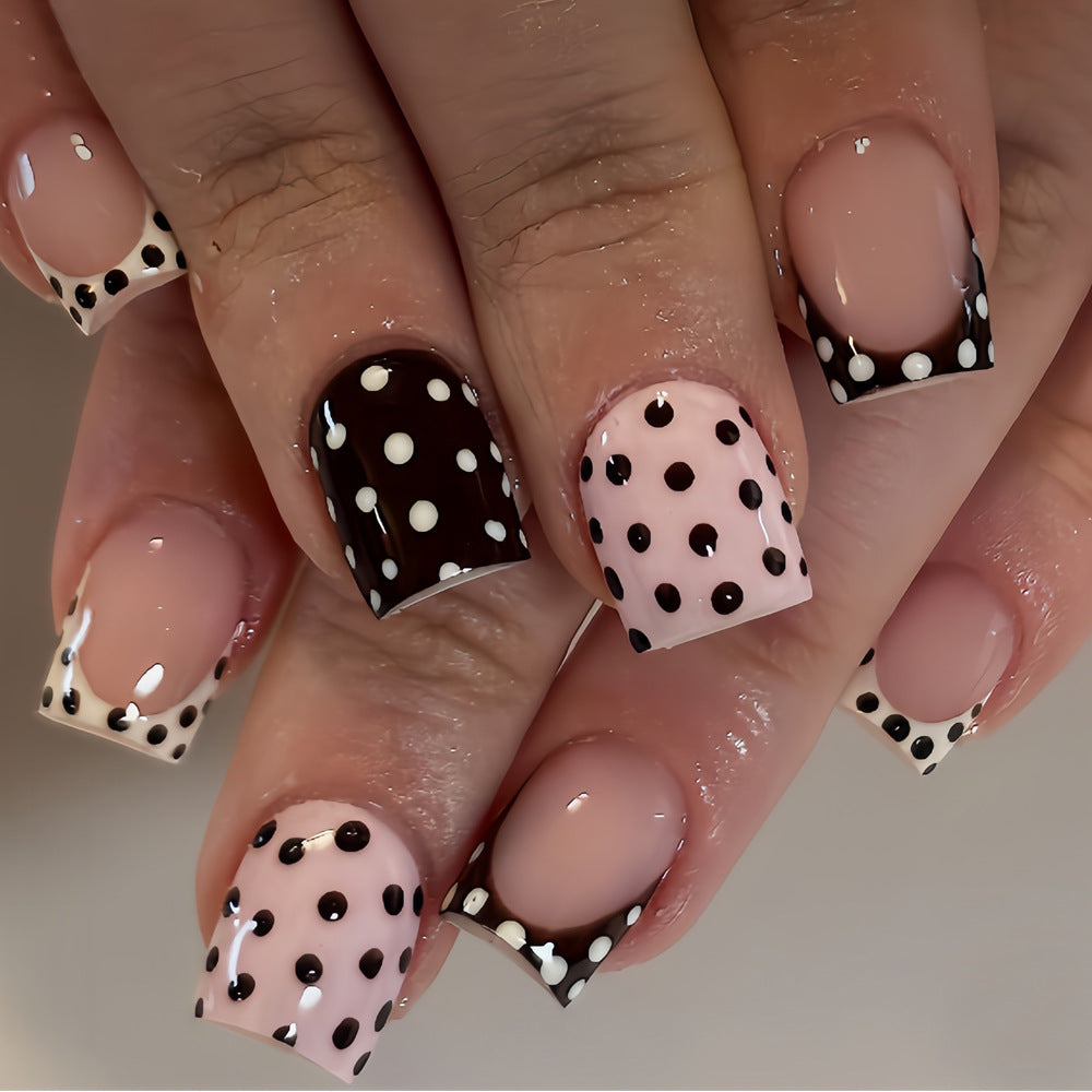 24pcs/Set Polka Dot White French Press-On Nails