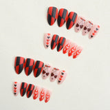 24pcs/Set Black and Red Plaid Heart Cherry Press-On Nails