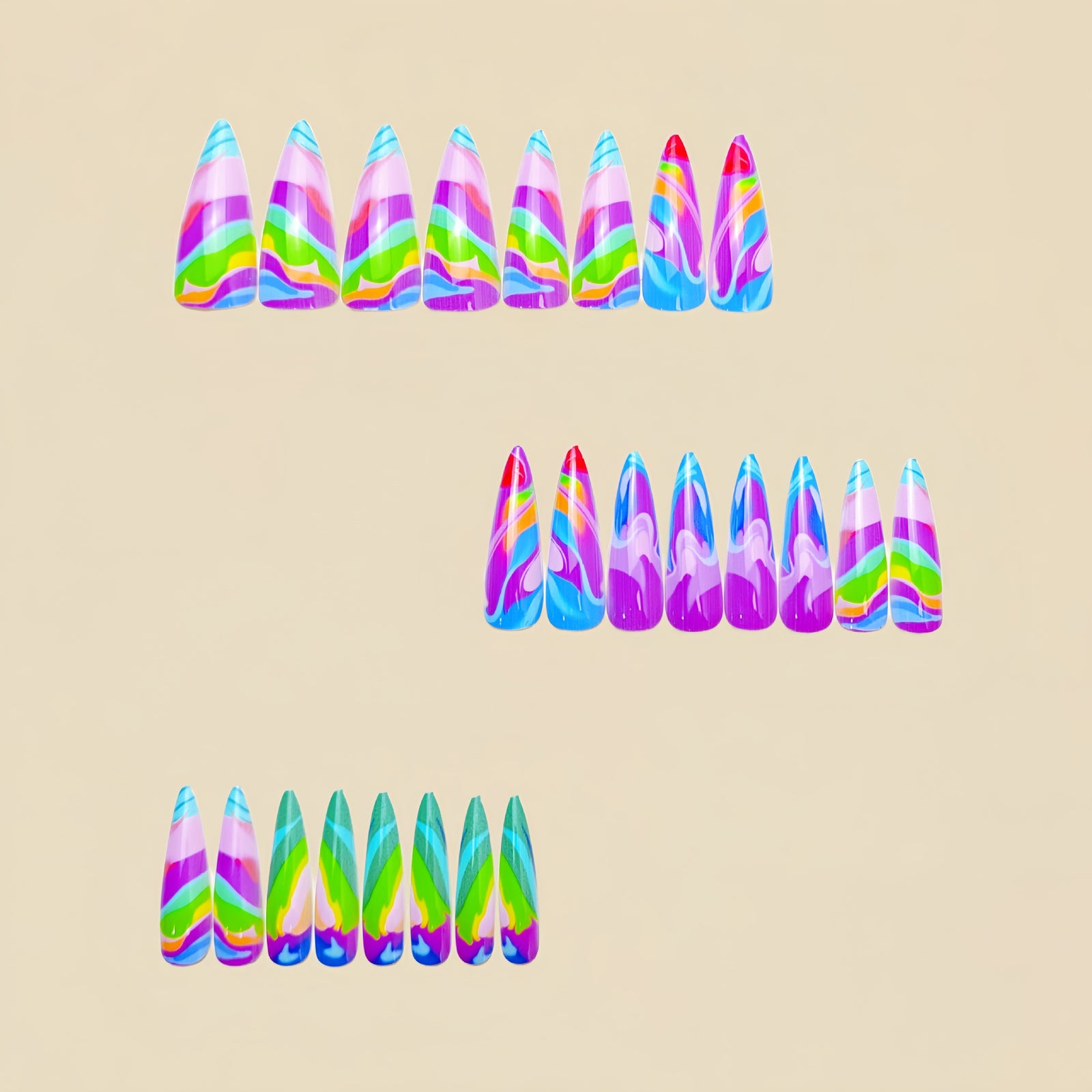 24pcs/Set Multicolor Aura Gradient Press-On Nails