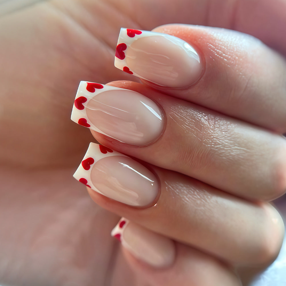 24pcs/Set Heart French Tips Press-On Nails