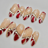 (Handmade) 10pcs/Set Christmas French Color Pinwheel Press On Nails