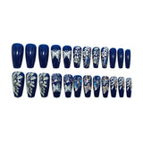 24pcs/Set Silver Butterfly Flowers Press-On Nails