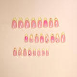 24pcs/Set Yellow French Tip with 3D Flowers Press-On Nails