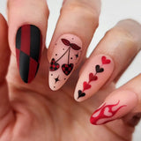 24pcs/Set Black and Red Plaid Heart Cherry Press-On Nails