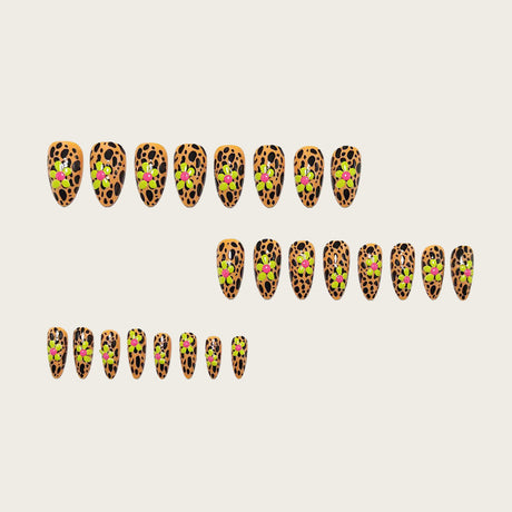 24pcs/Set Brown Leopard Floral Press-On Nails