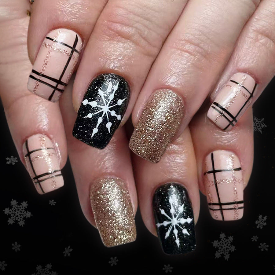 24pcs/Set Christmas Irregular Plaid Line Press-On Nails