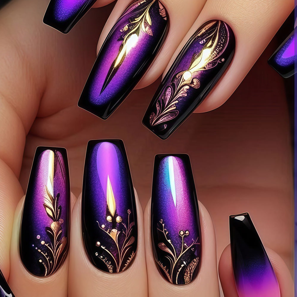 24pcs/Set Gradient Purple Chrome Press-On Nails