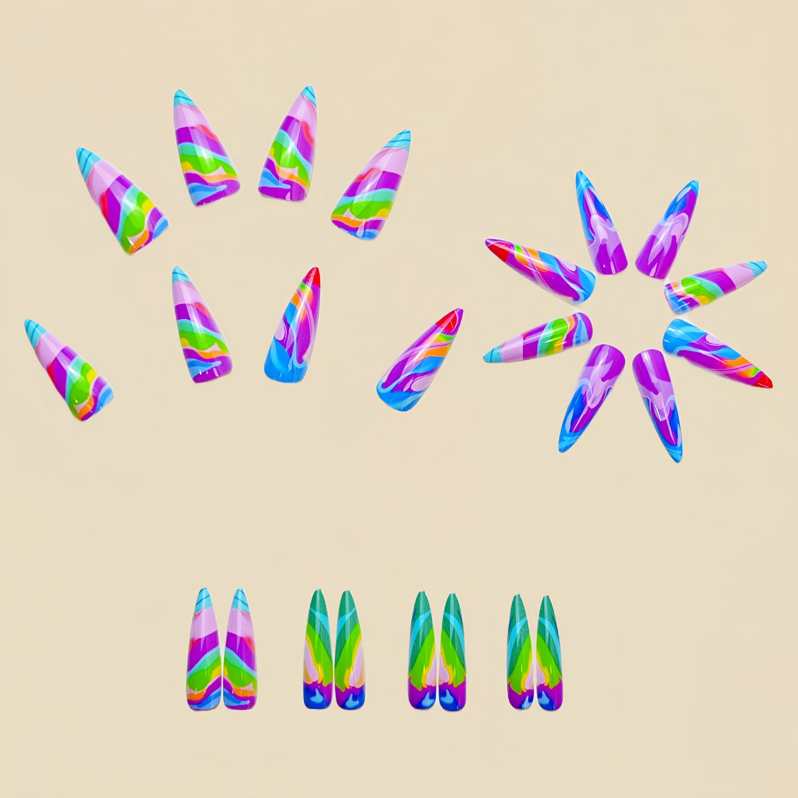 24pcs/Set Multicolor Aura Gradient Press-On Nails