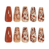 24pcs/Set Brown Flowers Press-On Nails