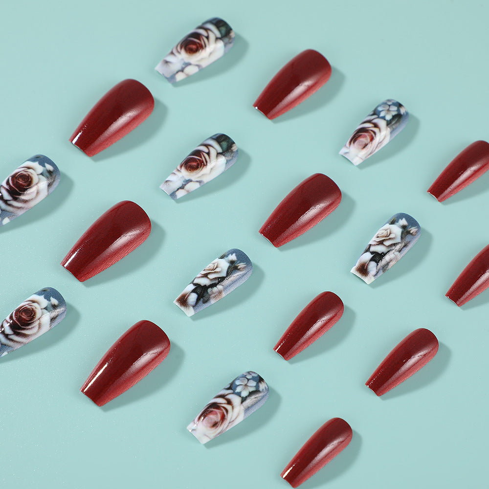 24pcs/Set Red Rose Press-On Nails