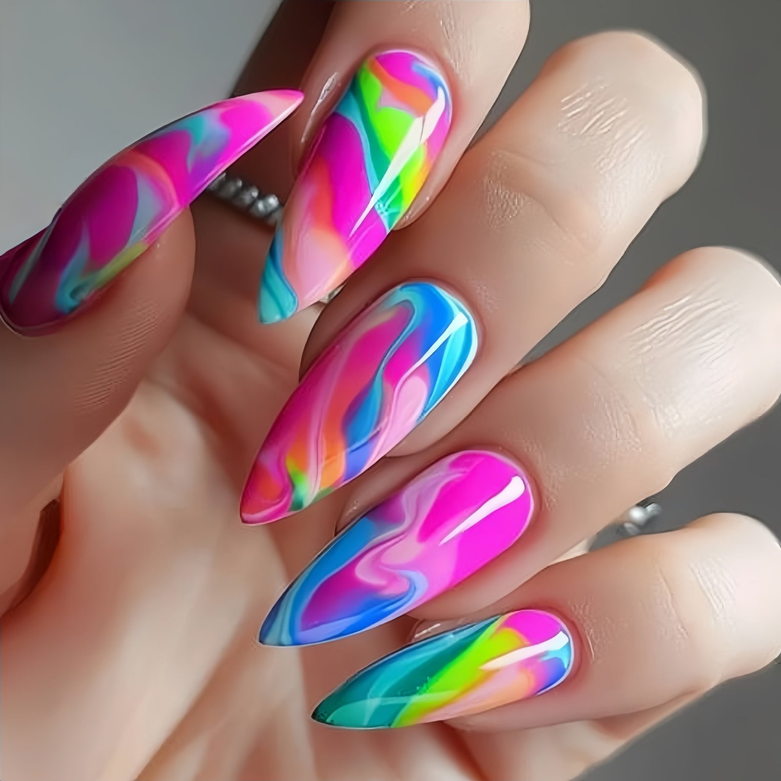 24pcs/Set Multicolor Aura Gradient Press-On Nails