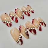 (Handmade) 10pcs/Set Christmas French Color Pinwheel Press On Nails