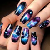 24pcs/Set Blue Galaxy Press-On Nails