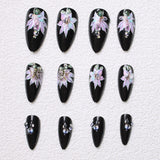 24pcs/Set Black and Purple Floral Press-On Nails