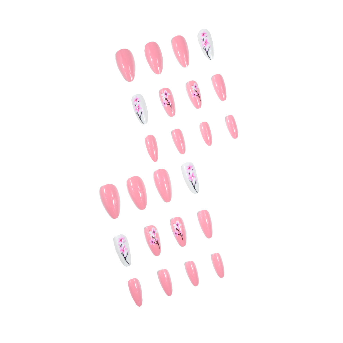 24pcs/Set Pink Flowers Press-On Nails