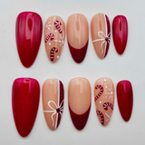 (Handmade) 10pcs/Set Christmas Candy Cane Bow French Press On Nails