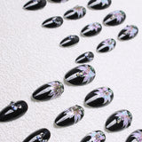 24pcs/Set Black and Purple Floral Press-On Nails