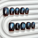 (Handmade) 10pcs/Set Black-Blue Solid Cat Eye Press-On Nails