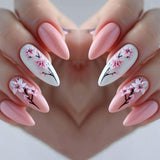 24pcs/Set Pink Flowers Press-On Nails