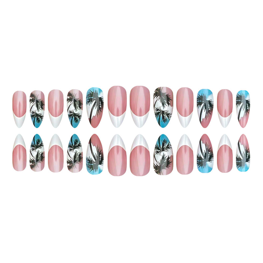 24pcs/Set White French Coconut Tree Press-On Nails