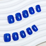24pcs/Set Blue Glitter Short Press-On Nails