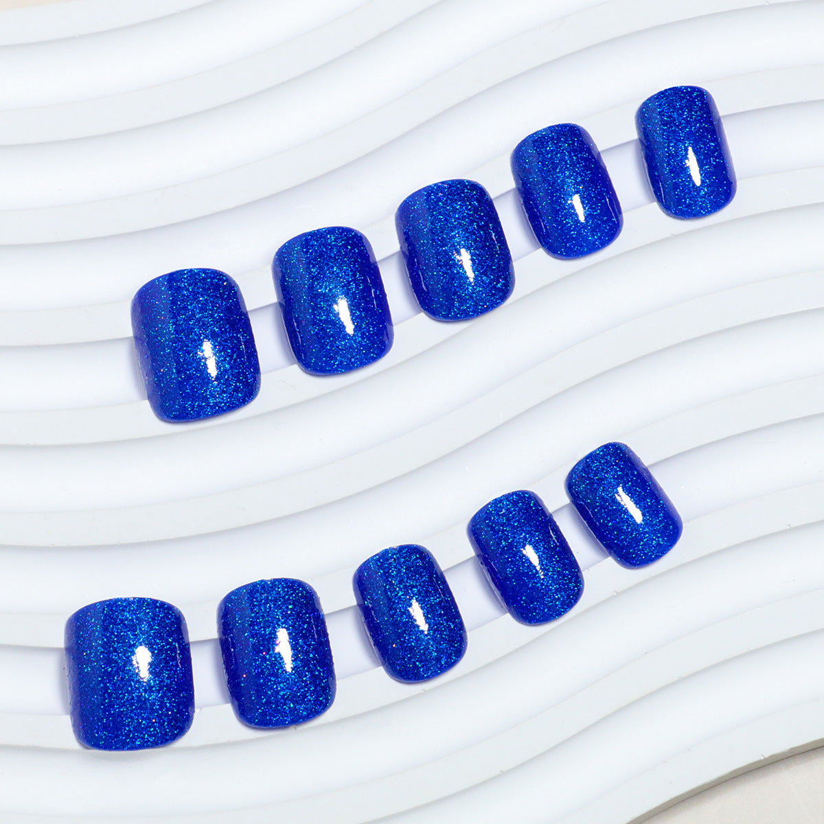 24pcs/Set Blue Glitter Short Press-On Nails