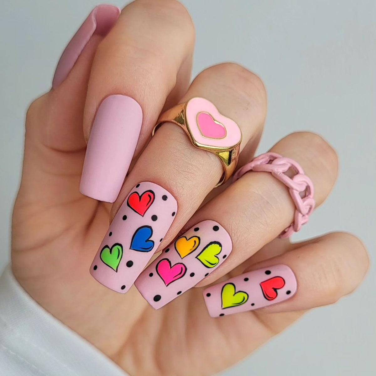 24pcs/Set Colorful Frosted Heart Press-On Nails