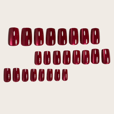 24pcs/Set Solid Red Cat Eye Press-On Nails