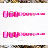 24pcs/Set Dragon Fruit Sparkle Cat Eye Press On Toe Nail