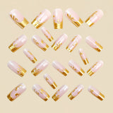 24pcs/Set 3D Nude Gold Foil Floral French Press-On Nails