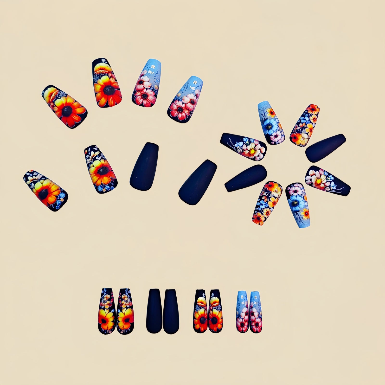 24pcs/Set Colorful Flowers Press-On Nails