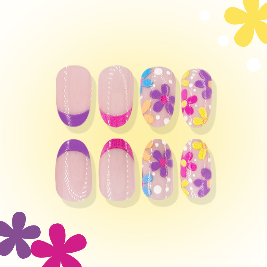 24pcs/Set Vibrant Floral Pink-Orange-Purple French Press-On Nails