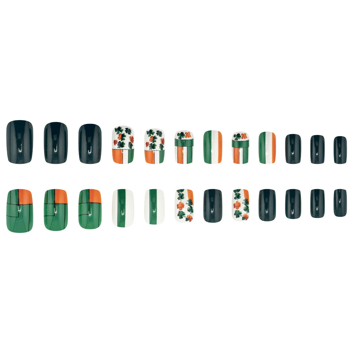 24pcs/Set St. Patrick's Day Irish Flag Lucky Clover Press-On Nails