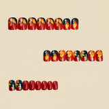 24pcs/Set Square Oil-Paint Style Maple Leaf Short Press-On Nails