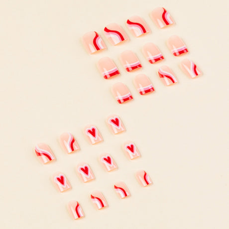 24pcs/Set Minimalist Striped Heart Press-On Nails
