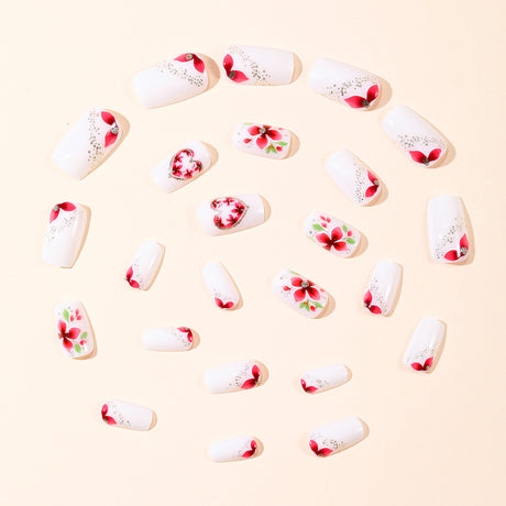 24pcs/Set Glitter Flower Heart Design Press-On Nails