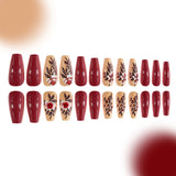 24pcs/Set Pink Embossed Peony Press-On Nails