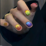 (Handmade) 10pcs/Set Colorful Gradient Cat Eye Short Press-On Nails