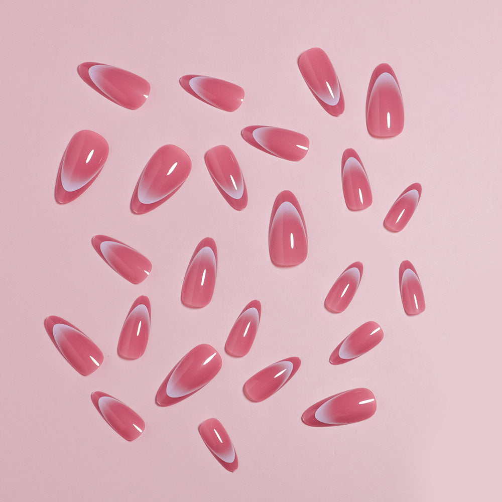 24pcs/Set Geometric French Pink Press-On Nails