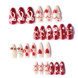 30pcs/Set Pearl & Rhinestone 3D Heart Bow Short Almond Press-On Nails