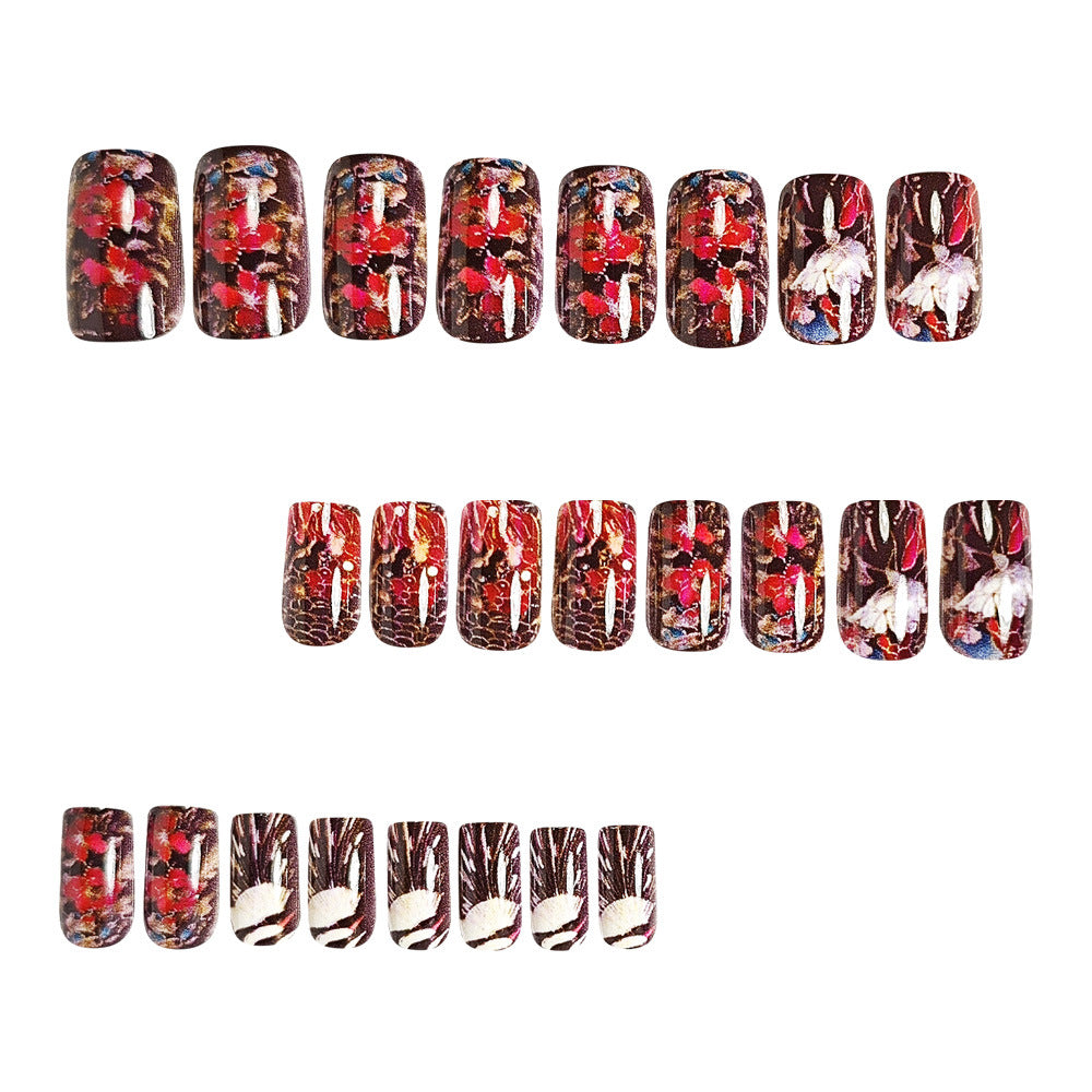 24pcs/Set Red Vintage Peony Press-On Nails