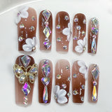 (Handmade) 10pcs/Set 3D Carved Gradient Glitter Shine Press-On Nails