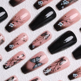 24pcs/Set Black Flowers and Butterflies Press-On Nails