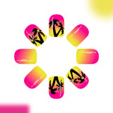 24pcs/Set Colorful Beach Gradient with Palm Trees Press-On Nails