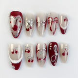 (Handmade) 10pcs/Set Christmas Snowflake 3D Tree Press-On Nails