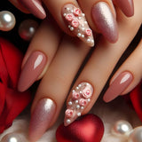 24pcs/Set Pearl Rose Press-On Nails