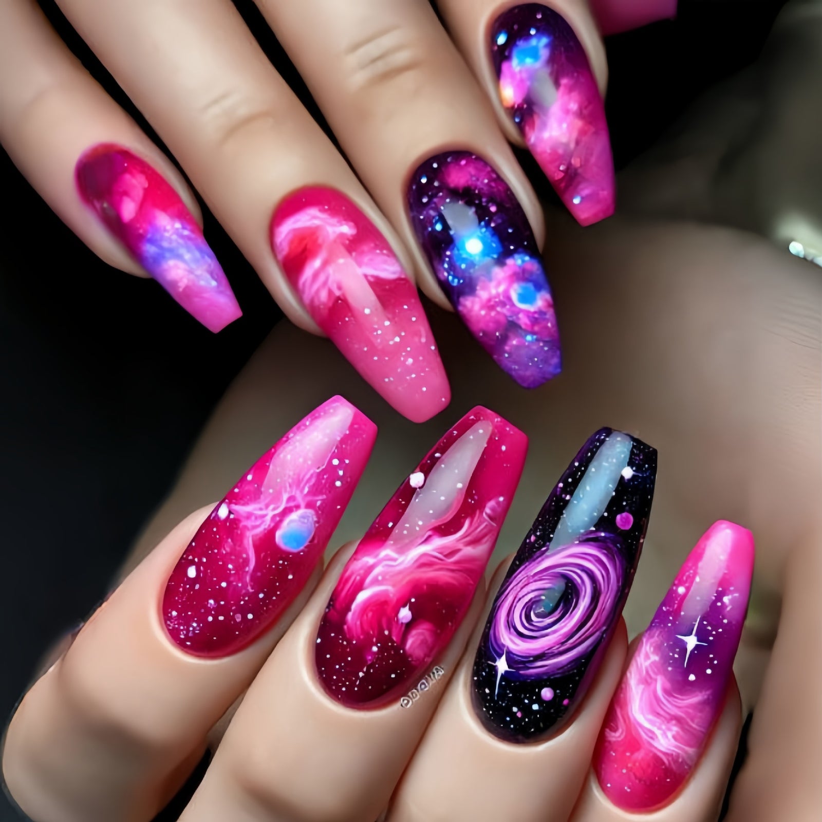 24pcs/Set Pink Gradient Cosmic Skyo Press-On Nails